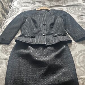 Elegant Black Textured Skirt Suitgorgeous black cocktail skirt suit.